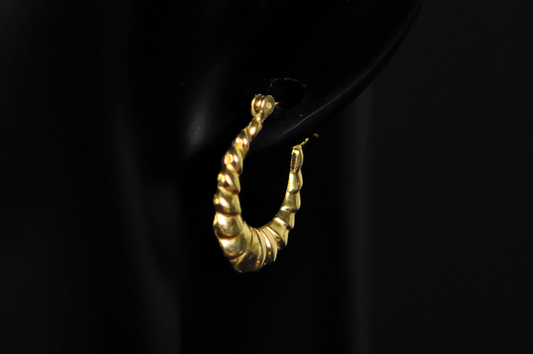 Stunning 14k Yellow Gold Graduated Shrimp Puffed Hollow Hoops with Dangle Attachments - Vintage 14k Gold Shrimp Hoop Earrings with Interchangeable Dangles