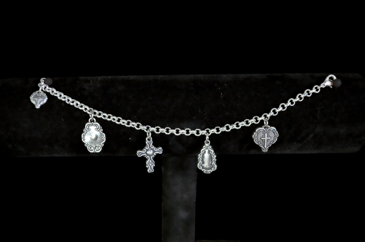 Vintage Blessing Jewelry Set Religious Charm Bracelet and Earrings - Blessing Antique Silver-Tone Charm Bracelet and Earring Set