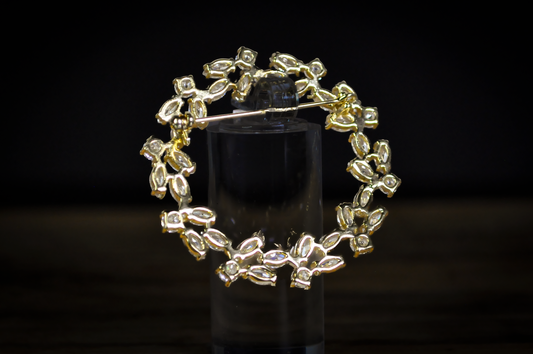 Vintage Wreath Brooch with Marquise Crystals - Vintage Gold Tone Floral Wreath Pin