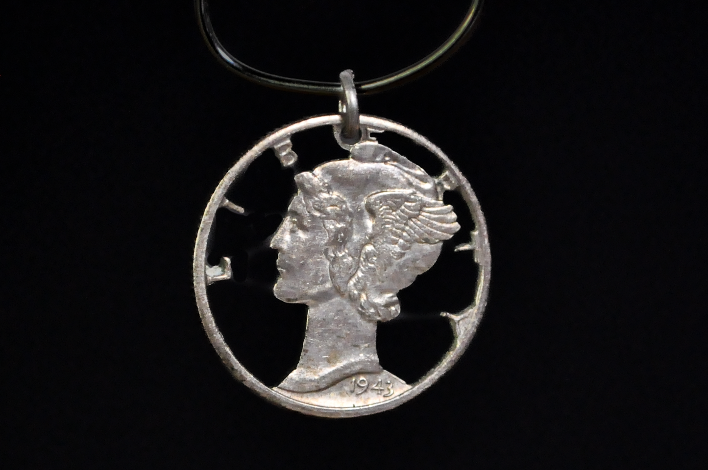 Hand-Cut 1943 Mercury Dime Pendant - 1943 Mercury Dime Cut-Out Charm Vintage Silver Coin Art Pendant