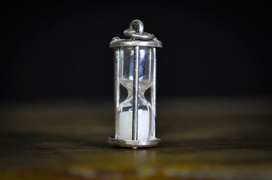 Vintage Beau Sterling Silver Hourglass Charm Pendant with Working White Sand - Beau 925 Sterling Silver Miniature Sand Timer Charm Mid-Century Modern Jewelry