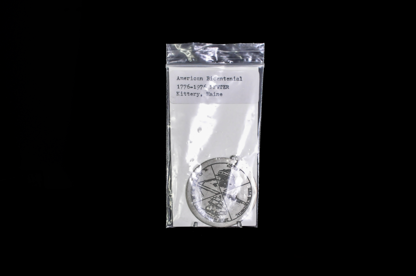 Vintage 1976 Kittery Maine Bicentennial Pewter Medallion Spirit of '76 Pendant - 1976 Kittery Maine Bicentennial Large Pewter Pendant Medal