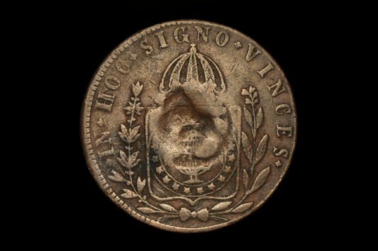 1832-R Brazil 40 Réis Counterstamp on 80 Réis Copper Coin Emperor Pedro II - Brazil 1832 R Rio Mint 40 Reis Countermark Copper Coin Pedro II KM# 446
