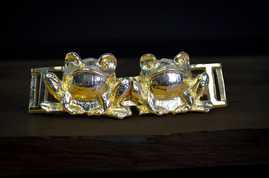 Vintage Double Frog Belt Buck Gold Toned 2 Piece Set Brand TD © - 1980s Gold Toned Frog Interlocking Pair Belt Buckle Set