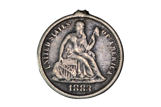 Antique 1883 Seated Liberty Silver Dime Love Token Engraved Hebrew Letter He - Victorian Judaica Amulet Hand-Engraved Hebrew Letter He "HaShem" on 1883 Silver Dime