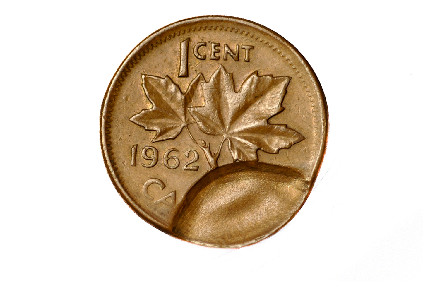 1962 Canadian One Cent Misaligned Die Error Obverse - Canadian Error Coinage 1962 One Cent Misaligned Die (MAD) Error Obverse