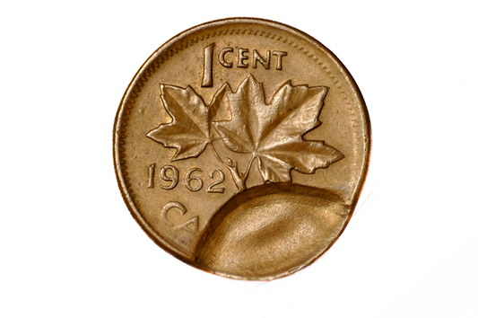 1962 Canadian One Cent Misaligned Die Error Obverse - Canadian Error Coinage 1962 One Cent Misaligned Die (MAD) Error Obverse