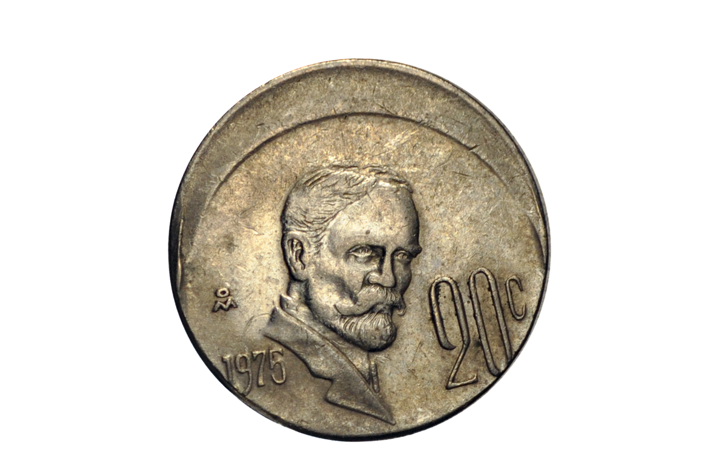1975 20 Cent 13% Off Center Strike Coin -1975 Twenty Centavos 13% Off Center Strike Error Mexican Coin