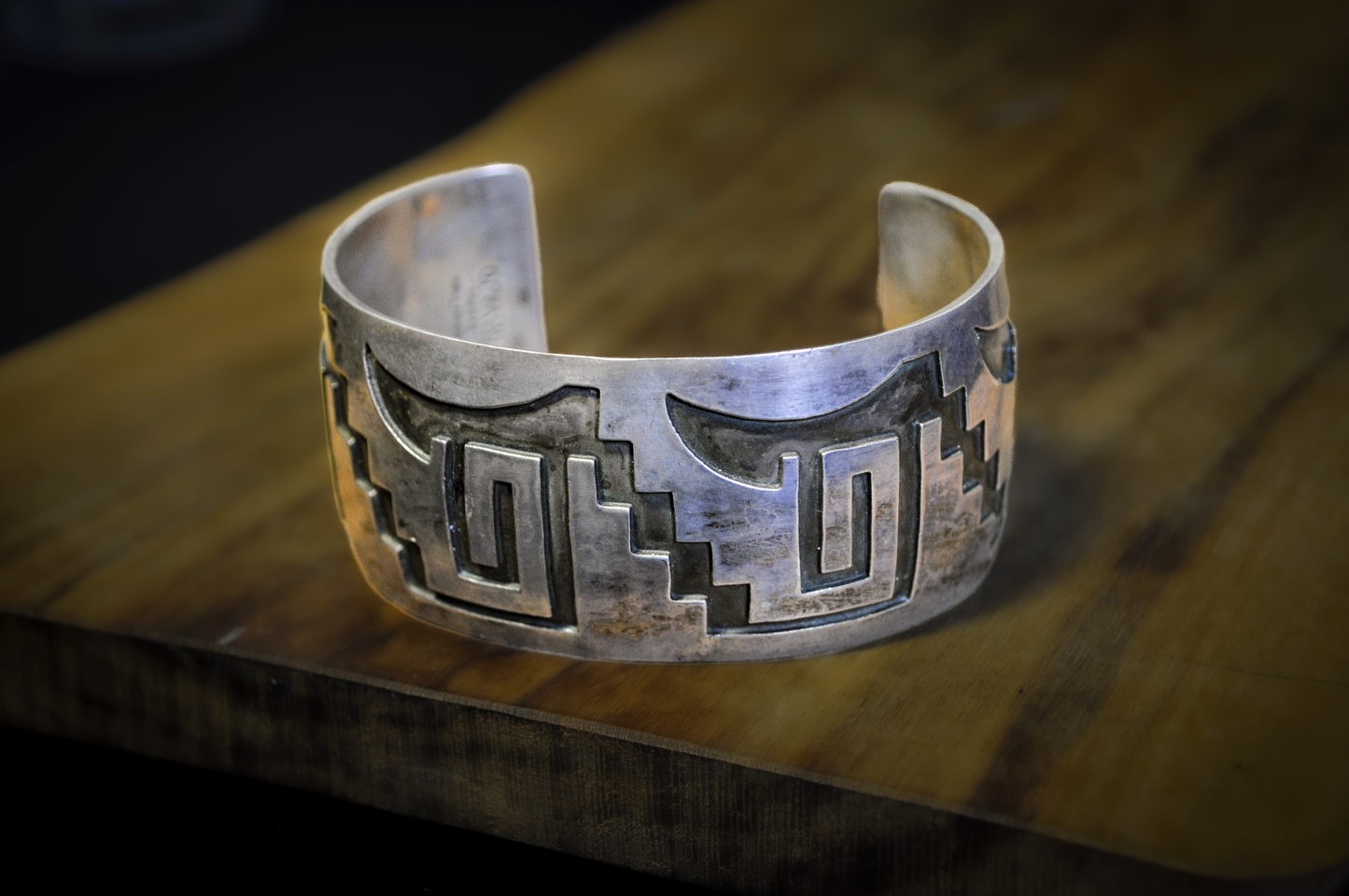 Geometric Navajo Cuff Sterling Silver "Micheal Tahe" Stamped - Stamped Geometric Antique Navajo Cuff Bracelet Sterling Silver