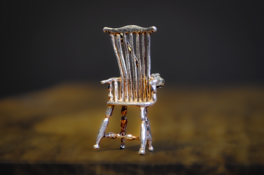 Antique Sterling Silver 3D Miniature Chair MEOW Brand Brooch - Unique 3-Dimensional Sterling Windsor Style Chair Pin