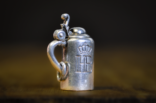 Vintage HB Hofbräuhaus München Sterling Silver Beer Stein Charm - Antique Sterling Silver German Beer Mug Pendant with Hinged Lid