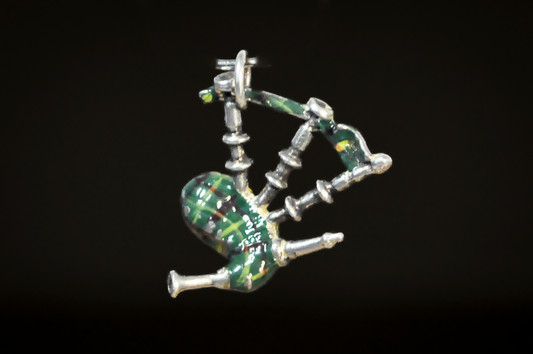 Vintage Sterling Silver Scottish Bagpipe Stunning Green Enamel Detailed Charm - Scottish Bagpipe Pendant Green Enamel Detailing