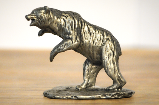 Vintage Miniature Pewter Bear Figurine Detailed Grizzly Sculpture - Antique Walking Bear Statue Small Metal Wildlife Animal Décor