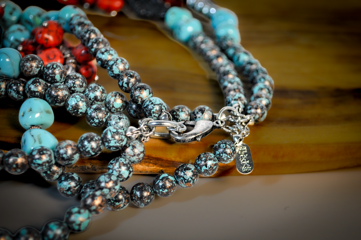 Treska Statement Necklace 4 Strand Beaded Necklace Faux Turquoise - Costume Jewelry Four Strand Large Beaded Necklace by Treska