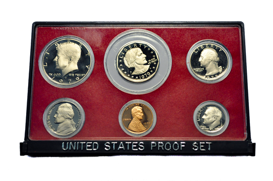 1979-S Proof Set Mixed Variety 5/6 Coins Type 2 Clear S (SBA Dollar Type 1) - 1979-S Proof Set 5 Coins Type 2 Clear S / Susan B Anthony Type 1 Blob