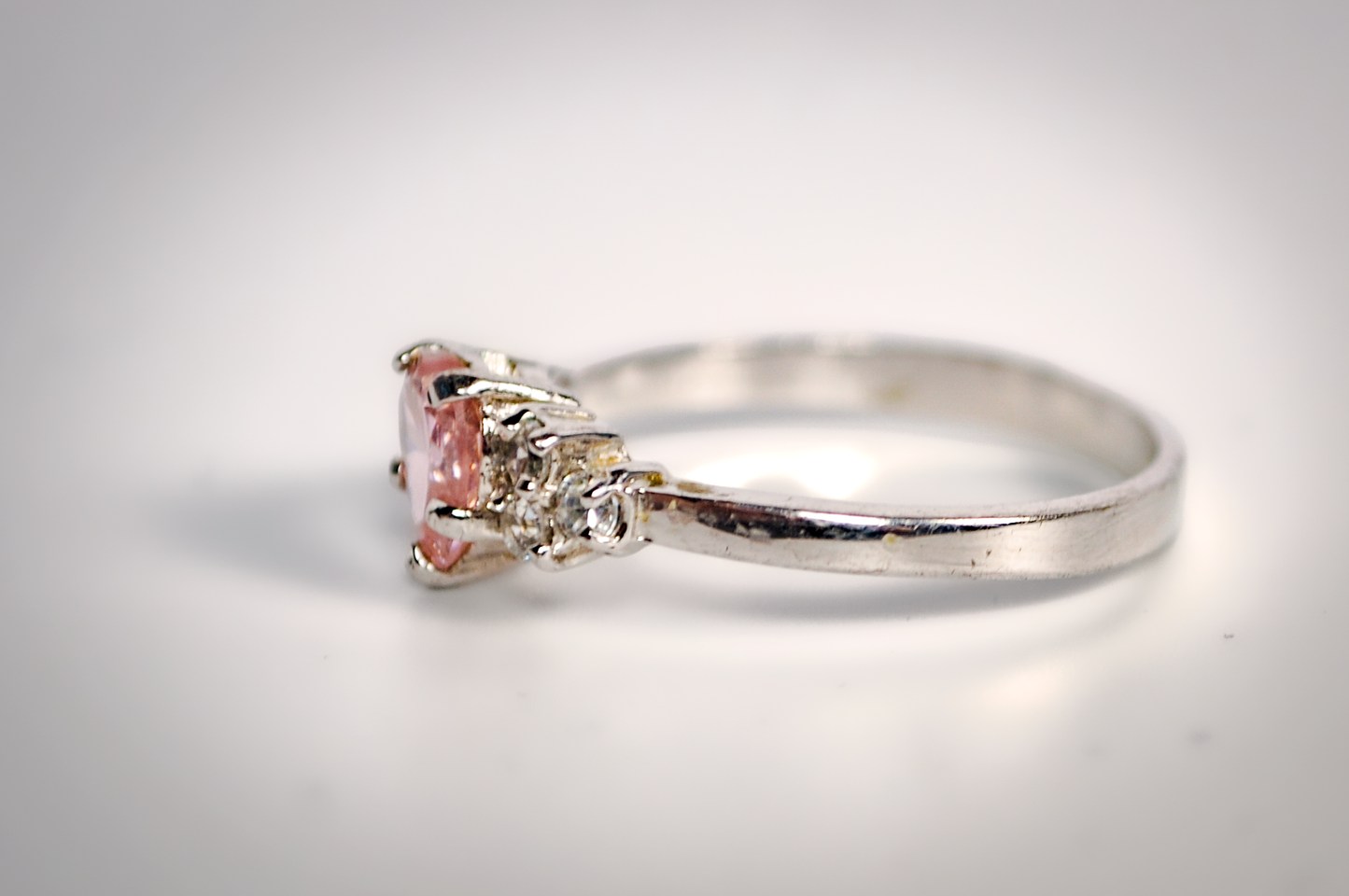 Vintage Size 11 Cubic Zirconia Pink Heart Statement Ring - Stunning Heart Pink Cubic Zirconia Sz 11