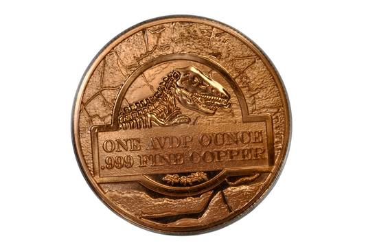 Jurassic Park T-Rex Dinosaur 3D Ultra High Relief Coin - 1 oz Pure Copper Colorized Round T-Rex (.999 Fine)