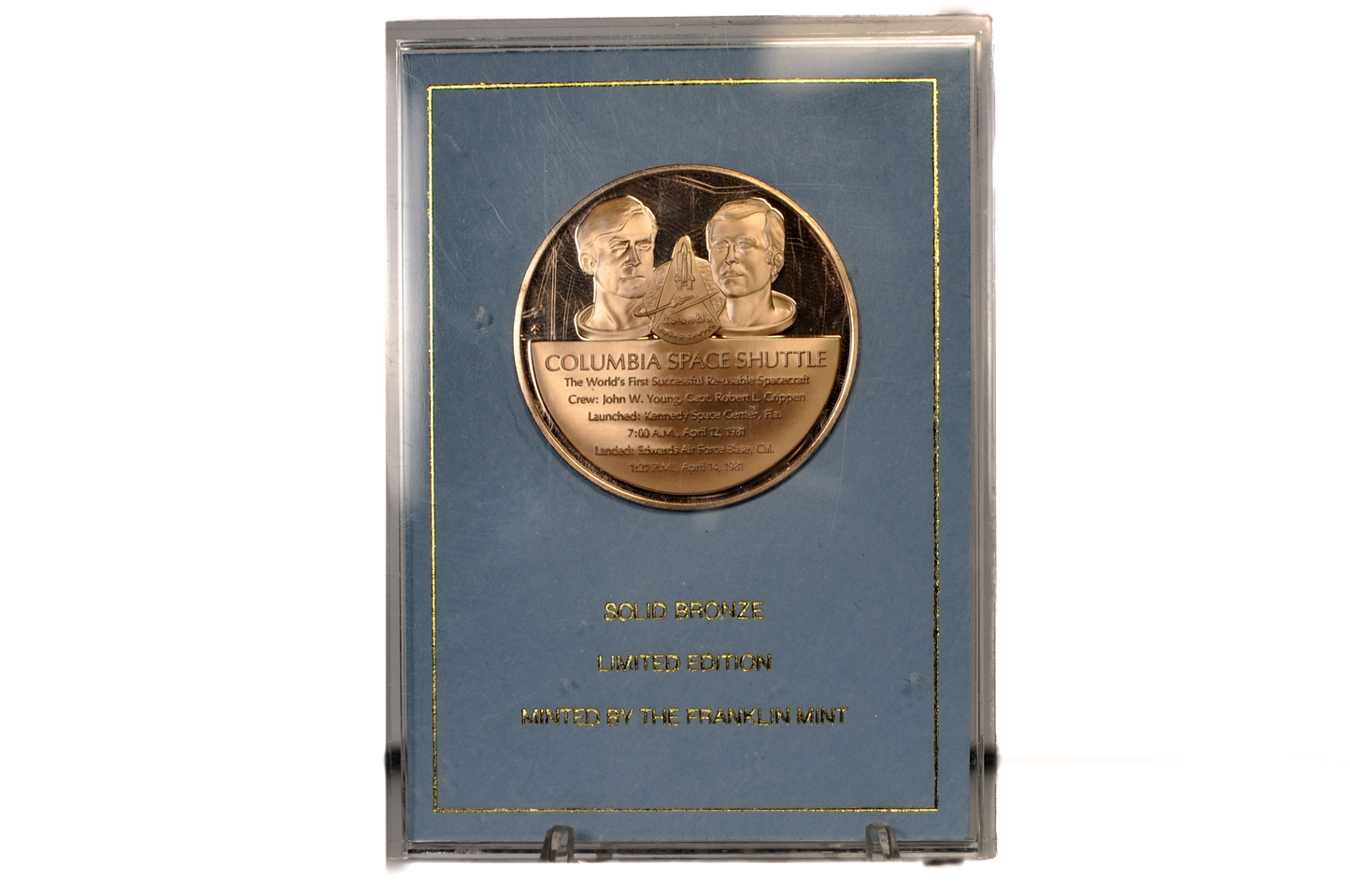 1981 Limited Edition "Columbia Space Shuttle" Commemorative Medal - Solid Bronze Limited Edition Eyewitness Medal