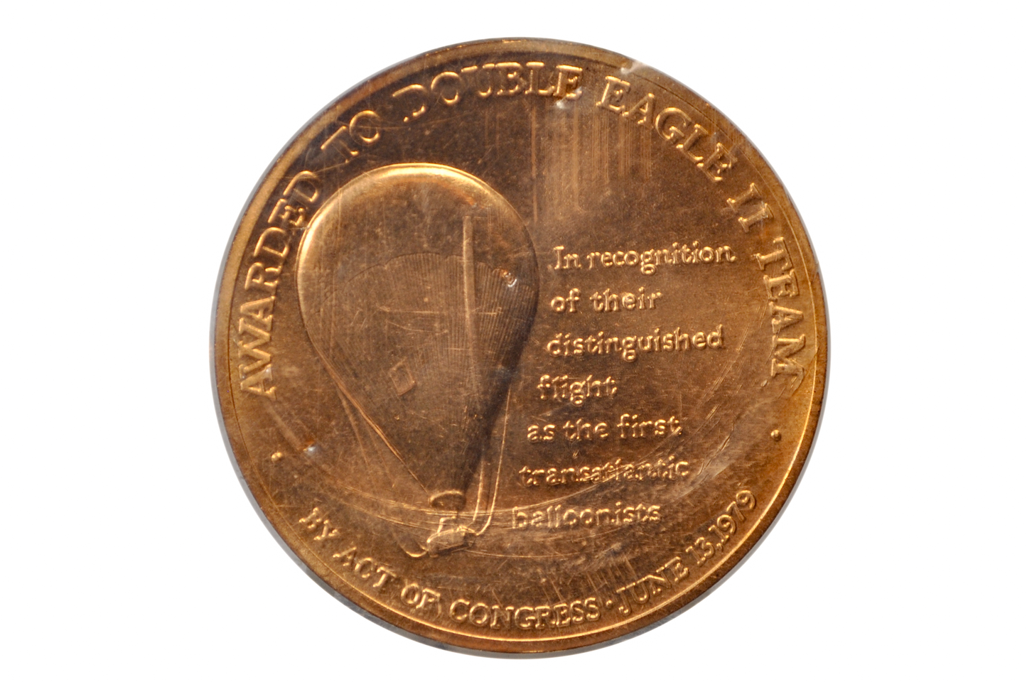 Double Eagle II First Transatlantic Balloon Flight Commemorative Bronze Token - First Transatlantic Balloonists Aviation Pioneers Medal