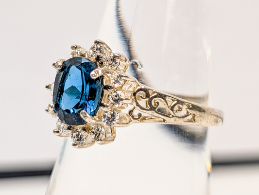 Vintage Size 7 Blue Sapphire 925 Sterling Silver Ring - Solitaire Sz 7 Ring Sapphire and Sterling