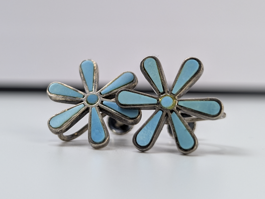 Museum of Fine Arts Boston Turquoise Floral Clip-on Earrings - MFA Robin Egg Turquoise Flower Clip On Sterling Earring