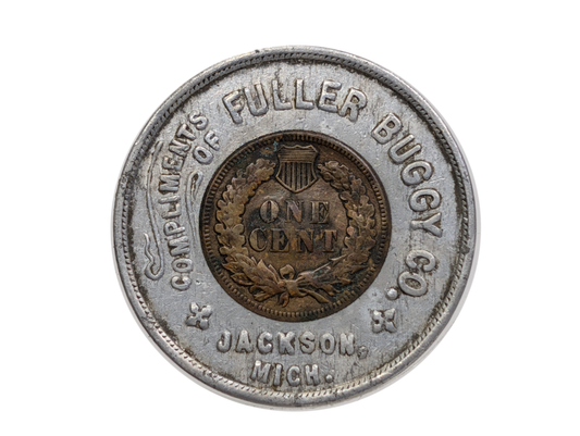 1906 Fuller Buggy Co Encased Indian Head Lucky Penny - Good Luck Charm 1906 Encased Penny