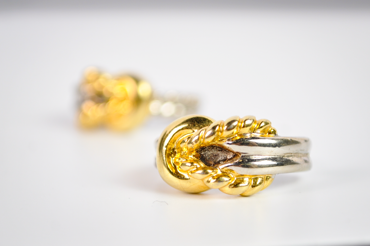 J.G. Hook Vintage Mixed Metal Gold Twist Silver Hoop Earrings - J.G. Hook Vintage Mixed Metal Half Hoops