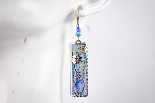 Adajio Earrings Soft Periwinkle & Aqua Ombre Column Dangles - Floral Adajio Turquoise and Purple Ombre Earrings