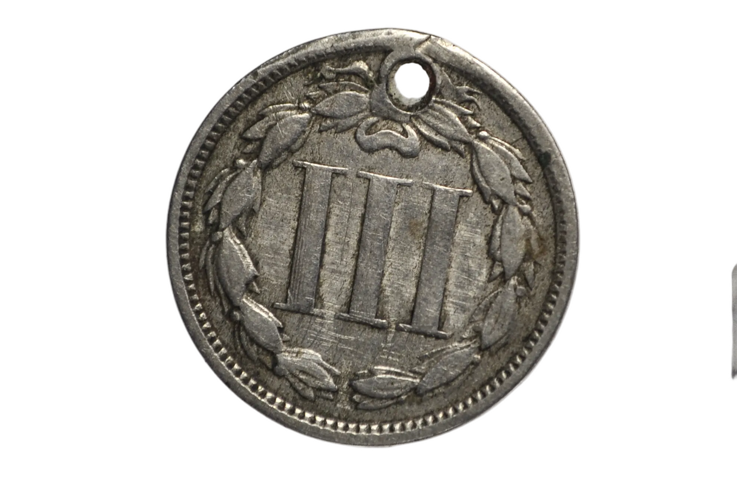 1867 Three Cent Nickel Holed For Charm Jewelry Authentic Antique US Coin Pendant - Holed 1867 US 3c Three Cent Nickel