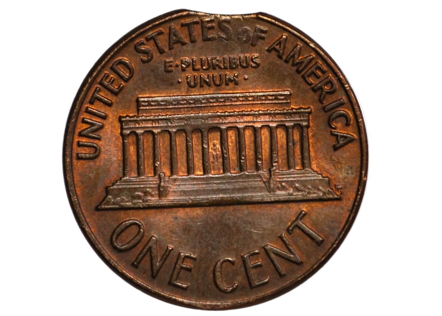 1971 United States Lincoln Penny Minor Planchet Clip - US One Cent 1971 Error Coin Curved Planchet Clip