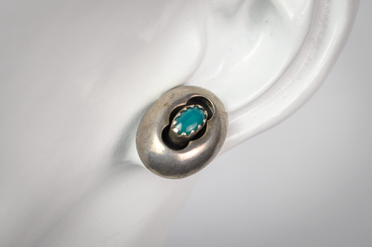 Vintage Sterling Silver Native American Turquoise Shadowbox Stud Earring's - Dainty Turquoise Stud Earrings