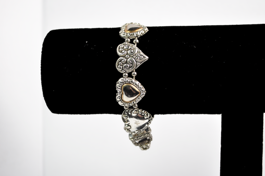Vintage Silver & Gold Tone Heart Link Bracelet - Heart Link Silver/Gold Toned Vintage Bracelet