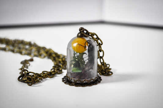 Real Insect Oddity Necklace Blue Mud Wasp Terrarium - Blue Mud Wasp Insect Terrarium Brass Necklace