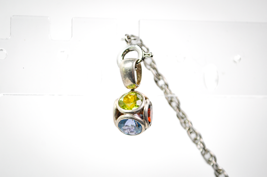Sterling Silver Six Gemstone Circular Rainbow Bracelet Charm - Sterling Silver Pendant Spherical Design Holding Faceted Multicolor Stones