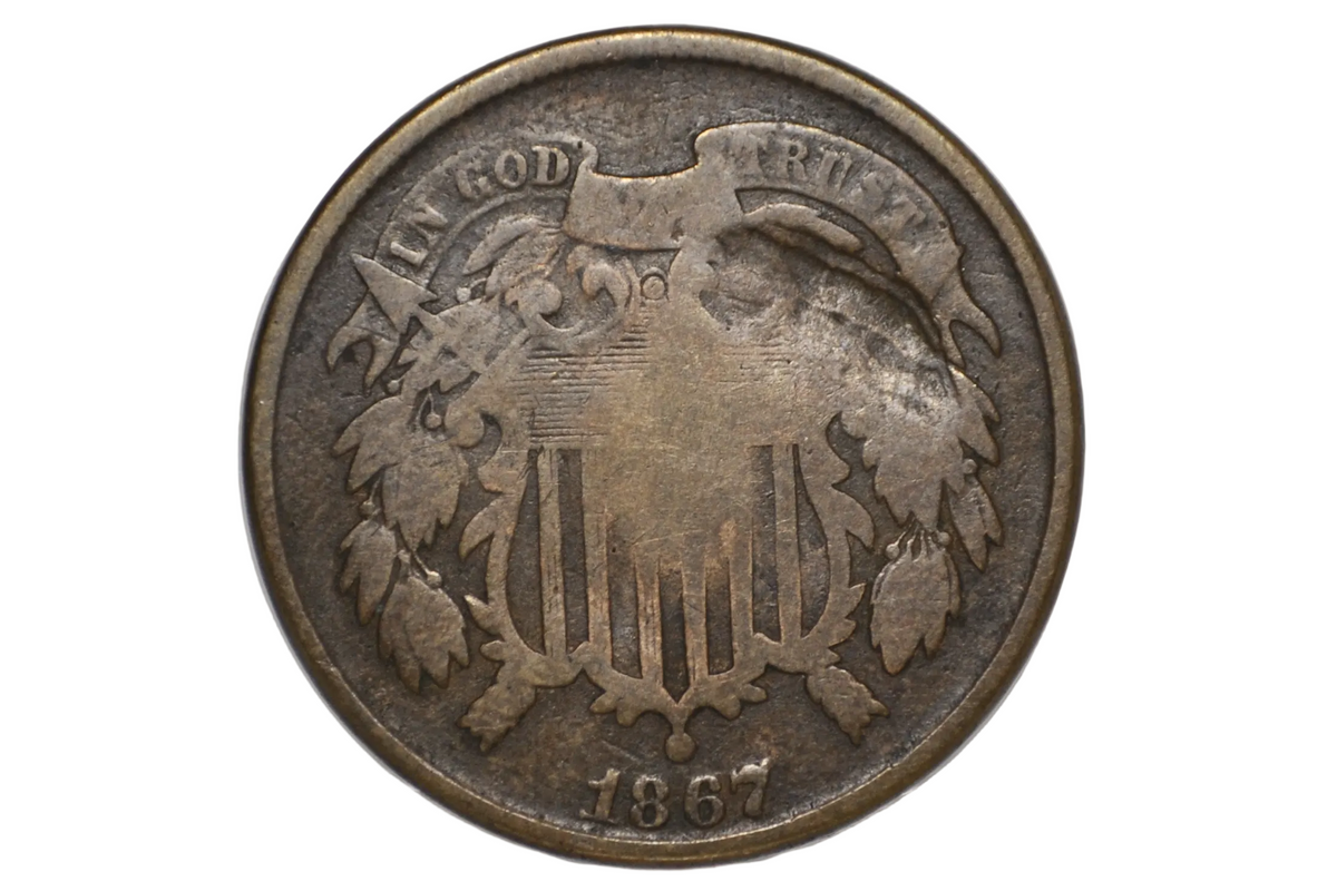1867 US Two-Cent Piece Unique Counterstamped Stars & Letters - 1867 2 Cent Coin with Vintage Counterstamp Star & Letter Markings