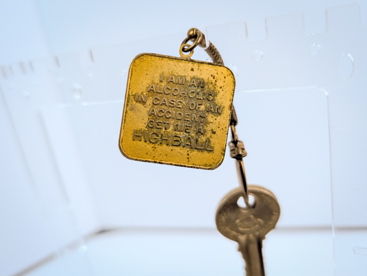 Vintage Brass Highball Joke Keyring - "In Case Of An Accident Get Me A Highball" Fob with International Drinking Cheers Toasts