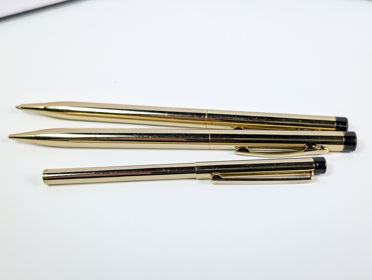 Vintage Cross Gold-Toned Writing Instrument Lot Of 3 - 2 Pens & 1 Pencil - Vintage Cross Slim Gold Writing Set (3 Pieces)