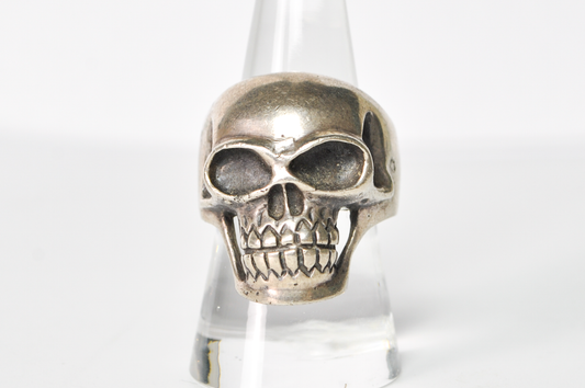 Vintage Sterling Silver Skull Ring Gothic Skeletonized Statement Size 9 - 925 Solid Sterling Silver Skull Ring Size 9 Grinning Skeleton