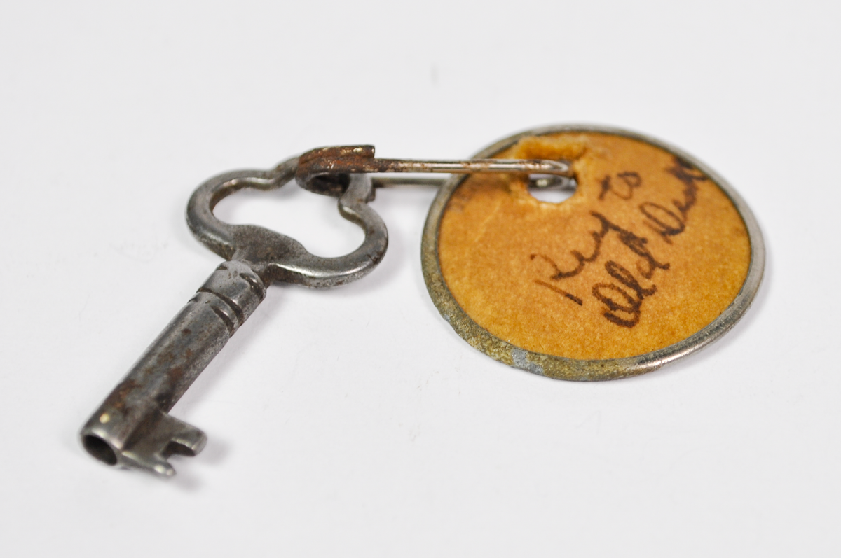 Vintage Keys with Unique Handwritten & Stamped Tags Three Variants Available -Antique Skeleton Key Ornate Trefoil Bow with Vintage Paper Tag "Shed" 3 To Choose From