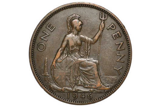 1946 Great Britain One Penny Attractive Wood Grain Alloy Mix Toning - Error Penny Stunning Great Britain Penny "Woody"