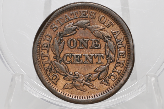 1853 United States Braided Hair Large Cent Minor Straight Clipped Planchet Error - US 1853 Braided Hair Large Cent Minor Error Planchet Clip