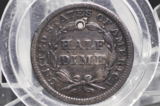 1850 Half Dime - XF Detail, Holed - 1850 Seated Liberty Half Dime - Early American Coin - 1850 Silver Half Dime Liberty Seated