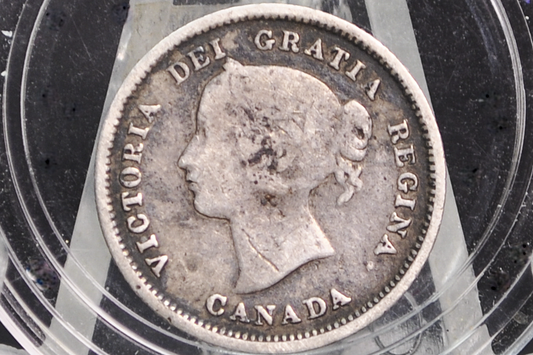 1872 Canadian Silver 5 Cent Coin - VG+ - Queen Victoria Canada 5 Cent Sterling Silver 1872