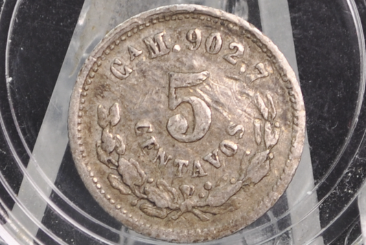 1888 Mexican 5 Centavo - Silver, Few Made, Rare - Mexico City Mint - Mexican Republic Coins