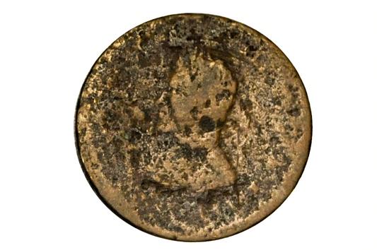Bronze civil war token with a portrait on a white background