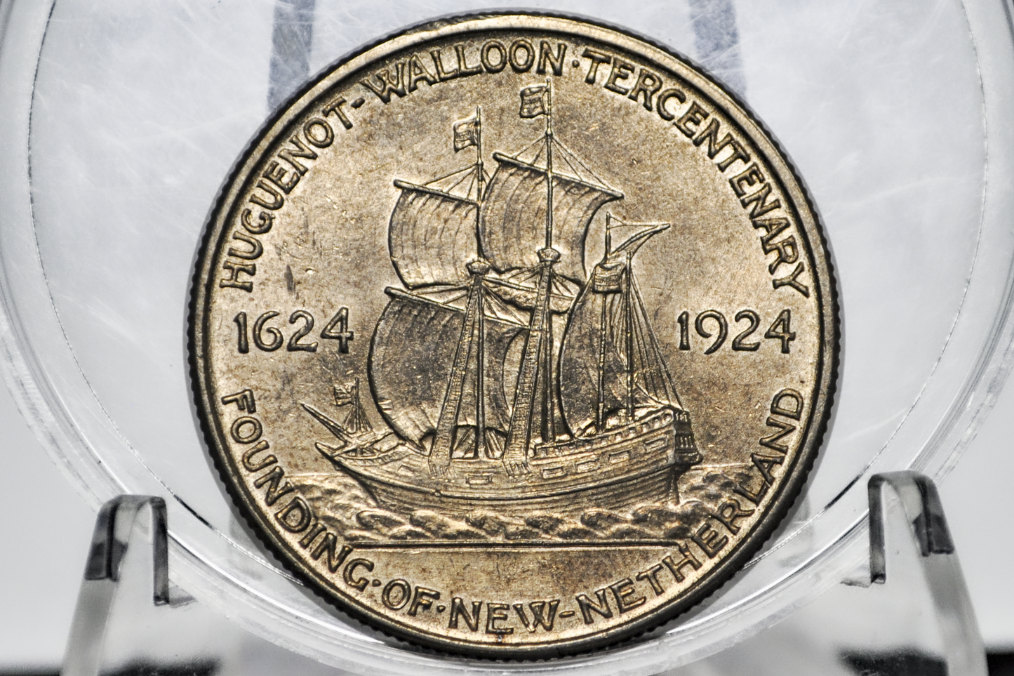 Authentic 1924 Huguenot-Walloon Half Dollar - Choice AU - New Netherland Walloon Huguenot Commemorative Half Dollar