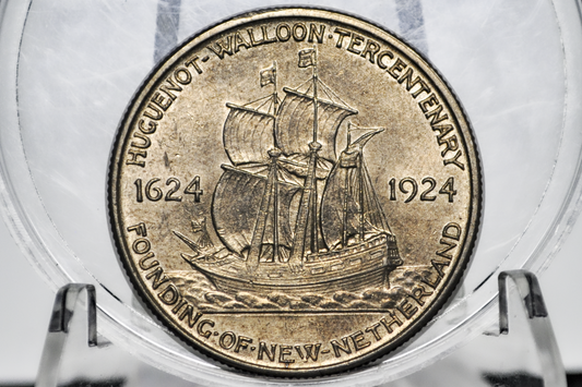 Authentic 1924 Huguenot-Walloon Half Dollar - Choice AU - New Netherland Walloon Huguenot Commemorative Half Dollar