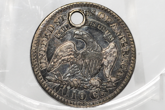 1821 Capped Bust Dime - VF Detail, Holed - Rare Date - 1821 Bust Dime - Early American Coin - Good Type Coin / Filler