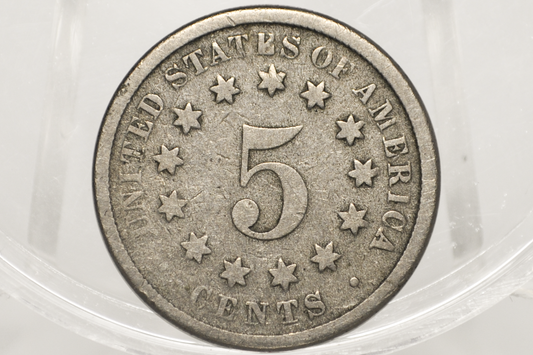 1875 Shield Nickel - AG (About Good) - 1875 Nickel US Nickel 1870s - Shield Type Nickel 1800's - Low Mintage Date