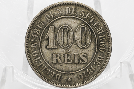 1871 100 Reis Brazil - XF - Imperio Do Brazil One Hundred Reis 1871 - Old Brazilian Coin
